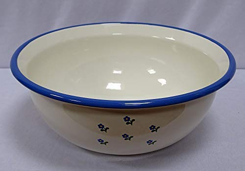 linoows Emaille Waschschüssel, Rührschüssel, Küchen Schüssel Creme Blümchen 36 cm