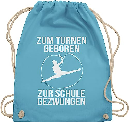 Turnbeutel Rucksack - Zum turnen geboren Silhouette - Unisize - Hellblau - geschenke für turnerinnen kinderturnbeutel sport turn juterucksäcke riemchenbeutel tasche kinder 25. geburtstag turnerin