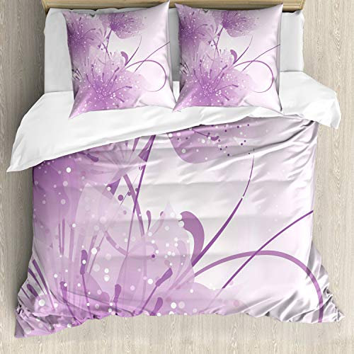 ABAKUHAUS Lila Bettwäsche Set für Doppelbetten, Vector Blumen Schmetterling, Weicher Microfaserstoff Allegigeignet kein Verblassen, Violett und Weiß