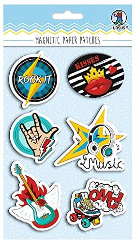 Ursus 43010004 - Magnetic Paper Patches Rockstar, zum Markieren, Haftmagnete, 6 in 6 verschiedene Designs, ideal um die Einkaufsliste oder Bilder und Fotos an magnetische Oberflächen zu befrestigen