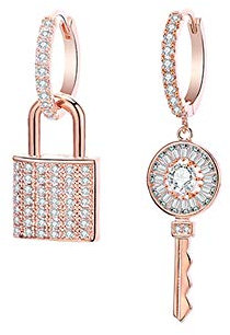 Ouran, Orecchini pendenti a cerchio da donna, con ciondoli forma di lucchetto e chiave, placcati oro argento, cristalli zirconia cubica brillanti, anallergici, regalo per amici Rame, rosa, cod