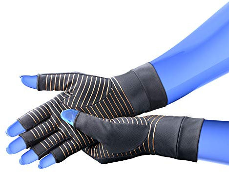Kedley Copper Infused Arthritis Compression Gloves - Open Tip Fingers, Medical Grade quality for Rheumatoid Arthritis, Carpal Tunnel, RSI, Osteoarthritis & Tendonitis - Fingerless Design - (Medium)