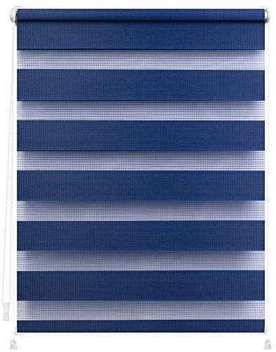 Lichtblick Doppelrollo ohne Bohren mit Verspannung, Trendfarben, stufenlos verstellbar, einfache Montage, für Fenster Blau,120 cm x 150 cm (B x L)