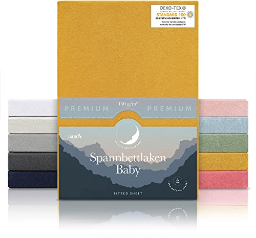 Laleni Premium Spannbettlaken 70x140x15 cm Babybett 3er Set | Oeko-TEX zertifiziertes Bettlaken 70x140 Kinderbett | Kinderbettwäsche 70x140 100% Baumwolle | Spannbettlaken 70x140 cm Baby in Gelb