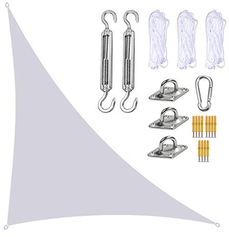 RTWAY Sun Shade Sail Triangle 4 x 4 x 5.7 m UV Block Canopy for Patio, Right Angle Garden Shade Sails with Fixing Kit, Sunshade Awnings for Outdoor