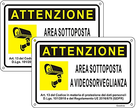 Goodvia Cartello area Videosorvegliata Metallo 15x22cm, Segnaletica Videosorveglianza Alluminio Targa Videosorveglianza Riflettente, Impermeabile e Resistente ai Raggi UV Adatti per Case e Aziende