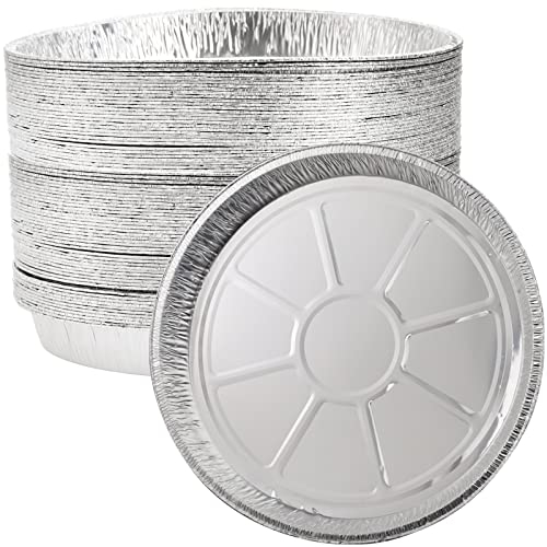 Frcctre 45 Pack 33x3.8 CM Round Aluminum Foil Pans, Heavy Duty Disposable Round Tin Foil Pans Pizza Pans for Baking, Cooking, Storage, Roasting, Reheating - Freezer & Oven Safe