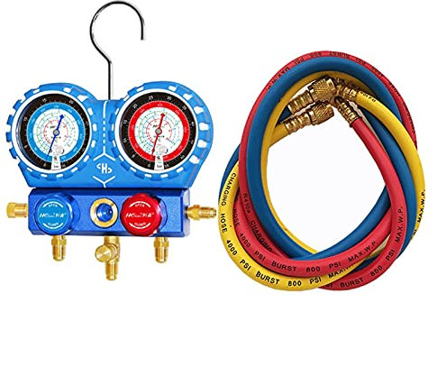 Z-LIANG AC Vacuum Pump Exhaust Manifolds Manifold Tester Meter Pressure Gauge Refrigeration Vacuum Pressure HVAC Temperature Tester Air Conditioning Repair Tool AC Charging Kit