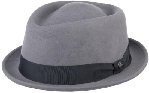 LIERYS Classic Porkpie Wollfilzhut Damen Herren Made in Italy Wasserabweisend Packable Musikerhut Sommer Winter grau XL (60-61 cm)