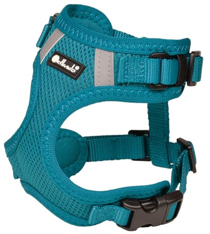 Petlando Hundegeschirr Mesh Vest, leichtes Brustgeschirr aus weichem Mesh & Nylon, stufenlos verstellbar, reflektierend mit 2 D-Ringen, Welpengeschirr, Petrol XS für kleine Hunde