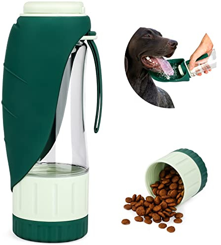 TIOVERY Upgraded Dog Water Bottle, Portable Dog Cat Puppy Pet Water Dispenser Feeder with Drinking Cup and Food Container Leak Proof for Outdoor Walking, Travel, Hiking 12OZ