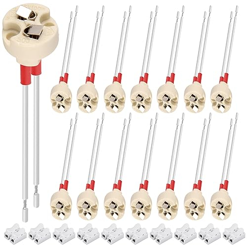 Xiatiaosann Lot de 15 douilles GU5.3/G4/G6.35 0,75 mm² douille de lumière LED 250 V 2 A connecteur de base en céramique 15 cm fil de silicone pour LED, ampoule MR16/MR11 avec connecteur de fil