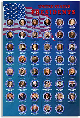 HLLNWB USA Präsidenten Portrait Poster Schule Klassenzimmer Wanddekoration Lernen Geschichte Flagge Poster (ohne Rahmen 40,6 x 61 cm)