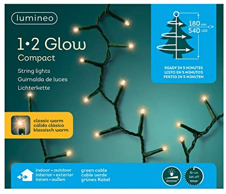 Lumineo Lichterkette 1-2 Glow Compact - 540 LED - für Bäume bis 1,8 Meter - klassisch warm - grünes Kabel - Indoor & Outdoor - Timer - dimmbar