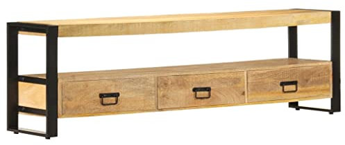 homiuse TV-Schrank 150x30x45 cm Massivholz Mango Sideboard Wohnzimmer Tv Board Tv Lowboard Fernsehtisch Fernsehschrank Tv Kommode Industrial MöBel Komplett Handgefertigt 3 Schubladen&1 Fach
