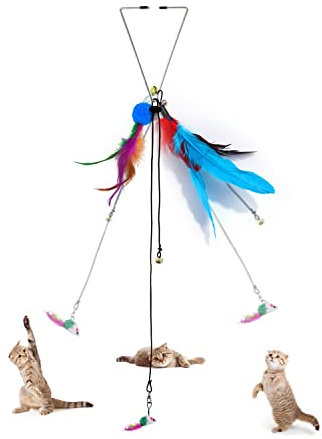 NINVVS 3-Piece Cat Hanging Door Toy Set, Bouncing Mouse Feather Toy with Bell, Funny Cat Toy, Pet Cat Toy Set, Suitable for Indoor Pet Interaction, Eliminate Boredom, Can Exercise the Cat's Body