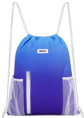WANDF Kordelzug Rucksack String Bag Wasserabweisende Cinch Bag Nylon Schwimmtasche für Gym Shopping Sport Yoga (Dunkelblau)