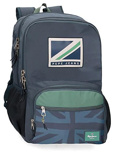 Pepe Jeans Tom Schulrucksack mit zwei Fächern, 15,6 Zoll, Blau, 33 x 46 x 17 cm, Polyester, 25,81 l