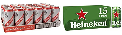 Red Stripe Lager can Beer, 440 ml, Case of 24 & Heineken Premium Lager Beer, 15 x 440ml