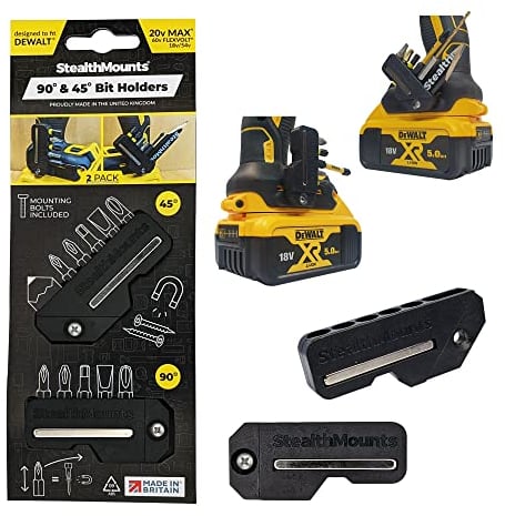 StealthMounts Dewalt 45° & 90° Schwarz Magnetischer Bit-Halter | Bit Organizer für Bohrer | Idealer Bit-Halter für Dewalt -Bohrer und -Schlagschrauber (2er Pack)