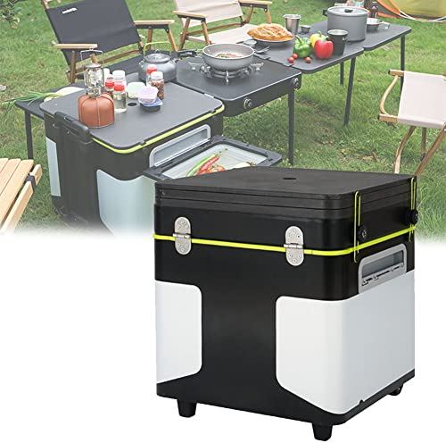 KRUZZO Outdoor-Camping-Küche, tragbare multifunktionale Camp-Box mit Rädern, integrierte Camping-Kochstation, Outdoor-Schnellaufbau-Esstisch, Kochstation, Tisch für Grillpartys