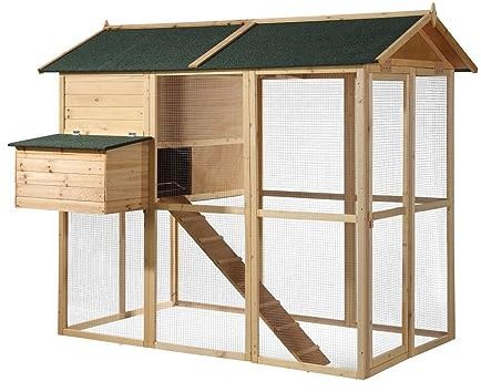 Vente-unique-Hühnerstall aus Holz mit Freilaufgehege - für 8 Hühner - 201 x 142 x 171 cm - Holzfarben - Gallus