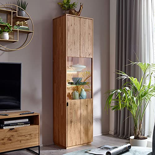Lomadox Vitrine mit LED Beleuchtung (warmweiß mit Touchsensor) in Wildeiche massiv geölt, B/H/T ca. 50/200/40 cm