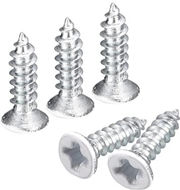 sourcing map Lot de 100 vis autotaraudeuses blanches ST2 x 8 mm, vis à bois cruciformes à tête plate pour le travail du bois