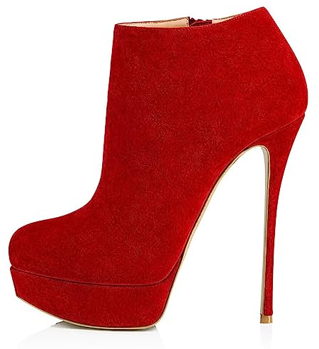 Omeslike Stivaletti da Donna con Plateau e Punta Arrotondata, Stivaletti con Cerniera Laterale con Tacco a Spillo, Stivaletti Classici alla Moda, Scarpe da Festa di Halloween,Rosso,45
