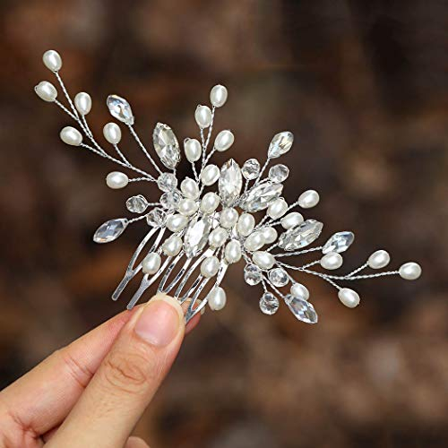 Ushiny Perle Braut Hochzeit Haar Kamm Silber Perlen Braut Haar Stück Strass Haarzubehör für Frauen