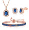 FDEETY Jewellery Set for Women Cubic Zirconia Bridal Pendant Necklace Bracelet and Earrings Set Gifts Wedding Bride Bridesmaids (Blue)