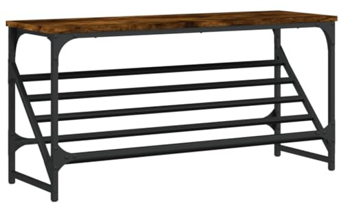vidaXL Schuhregal, Schuhschrank mit 1 Ablage, Schuhbank Schuhständer mit Stahlgestell, Schuhablage Standregal Regal, Räuchereiche Holzwerkstoff