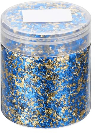 QUARKZMAN Blattgold Flocken für Harz, 3g Glitzer Basteln Metallfolienflocken, Vergoldungsflocken für Basteln DIY Nägel Schmuck Selber Machen Malen Kerzen Schmuckherstellung, Blau Gold