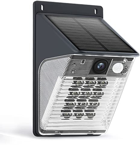 Fsioue 4MP Camera Surveillance WiFi Exterieure sans Fil Solaire, 2.4 GHz avec Lumières de Jardin 12 LED, Détection Humaine, Siren, Vision Nocturne Couleur et Audio Bidirectionnel