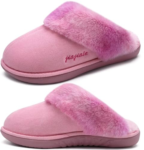 jiajiale Femmes Pantoufles Confortable Chaud Moelleux Hiver Chaussons Rembourré Mousse à Mémoire de Forme Home Chaussures Semelle en Caoutchouc dur Intérieur Extérieur Rose EU40