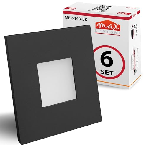 max K O M F O R T 6er SET LED Treppenbeleuchtung schwarz 230V warmweiß 0,5 Watt ECKIG Aluminium Treppenleuchte Wand Einbauleuchte Einbaustrahler Treppenlicht Flurleuchte 6103S