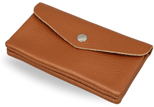 Brise Art Geldbörse Damen Leder Midi Handgemachte Portemonnaie Damen Geldbeutel 2 Fächer Stylisch Verschließbar mit Druckknopf und Zipper Made in Italy (Cognac Braun)