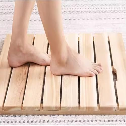 TICTJMRB Toiletten-Fußmatten aus Holz für Duschtüren, rutschfeste Duschmatte aus Holz, Badematte aus natürlichem Holz, rechteckige Bambusmatte, Entenbrett, Abtropfmatte, Lattenrost-Design, mit rutsc