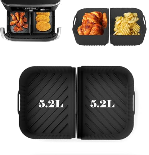 Cathpetic 2×5.2L Air Fryer Silicone Liners for Ninja Foodi Flex Drawer AF500UK 10.4L,Large Capacity Ninja Af500UK Silicone Liners Black,Ninja Flex Drawer Accessories