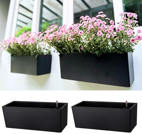 LaLaGreen - Macetero de pared para exteriores (paquete de 2, 14 pulgadas), sistema de riego automático, maceta para colgar, rectangular, montaje en pared, interior, vertical, decoración de jardín,