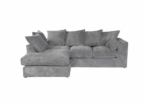 Meble Ares Stilvolles Linkes Ecksofa DIVERS - 212 x 57 x 166 cm Modernes L-Sofa 3 sitzer zum Wohnzimmer, Praktischer L Couch mit losen Rückenkissen, Solider Rahmen, Cord – Grau