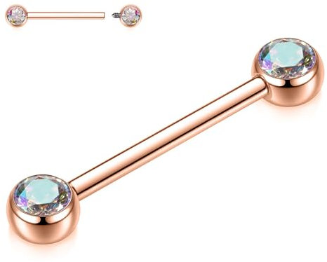 AROWRO 14G Nippelpiercing Schmuck Titan Nippel Ringe 16mm CZ Nippel Schmuck mit Innengewinde Nippel Barbell Bridge Piercing Zunge Ringe Rose Gold