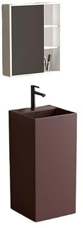 GLigeT Lavabo à colonne carré pour salle de bain, lavabo moderne en céramique avec trou de trop-plein et égouttoir Évier autonome (D)