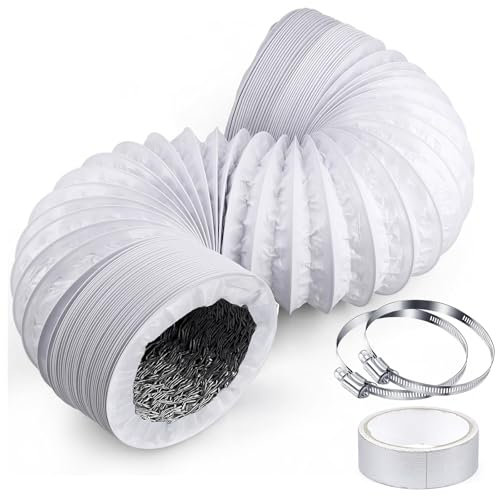 ShnminEU Abluftschlauch 150 mm Weiß Länge 3m Flexibel PVC Alurohr Lüftungsschlauch mit 2 Edelstahl Schlauchschellen und 5M Aluminium-Folienband für Wäschetrockner Abzugshaube Mobile Klimaanlage