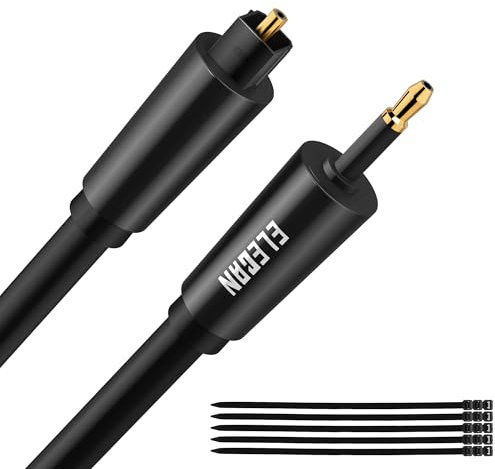 Elecan Mini Toslink to Toslink Digital Optical S/PDIF Audio Cable 4 Ft, Gold Plated Soft Flexible Fiber Optic Cable,Signal Protection PVC,Surround Sound for Soundbar,Home Theater,Hi-Fi System+Ties MI