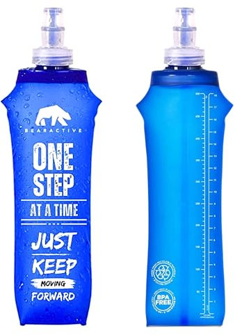 Bearactive Lightweight Running Water Bottle Soft Flask 500ml - TPU BPA Free Plastic, Leak Proof Foldable Water Bottle, Collapsible Water Bottle for Running Vests & Belts (Style 1-1pc 500ml, Blue)