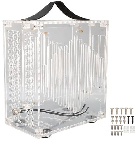 Boîtier PC, Micro ITX avec Conception à Flux d'air ventilé, Panneau Latéral en Acrylique Transparent, Châssis ITX de Bureau Compact pour Câble d'alimentation Flexible