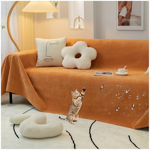 ZGDDPZA Chenille Sofabezug 1 2 3 4 Sitzer L Form Wasserdicht Sofaschoner Kratzfest Sofabezug Ecksofa Sofadecken Für Sitzfläche rutschfest Universelle Sofa Überwurf (Orange,180 * 400cm)