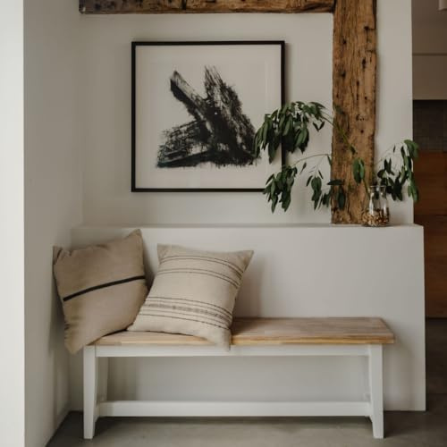 Statement Furniture Florence Solid Acacia Hardwood Kitchen Dining Bench, Backless | 120cm or 140cm Length | Sturdy Dining Table Seat with Wooden Seat (white, 140cm)