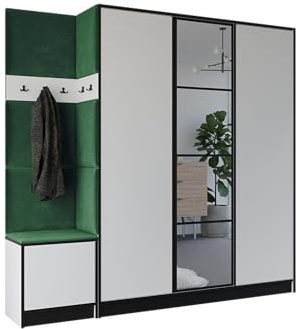 KIER FURNITURE Garderobenschrank Eden 209,6 cm - Modern Flurgarderobe - Flurschrank mit Schuhschrank - Flurgarderoben Set - Garderobe mit Sitzbank Weiß & Grün 209,6 x 205 x 39 cm | Garderobe mit Stauraum für Jacken, Schuhe und Accessoires, praktisch für die Organisation des Flurs